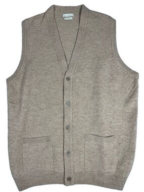 House Of Burar Mens 2-Ply 100% Lambswool Waistcoat Sweater Vest In Camel-Large